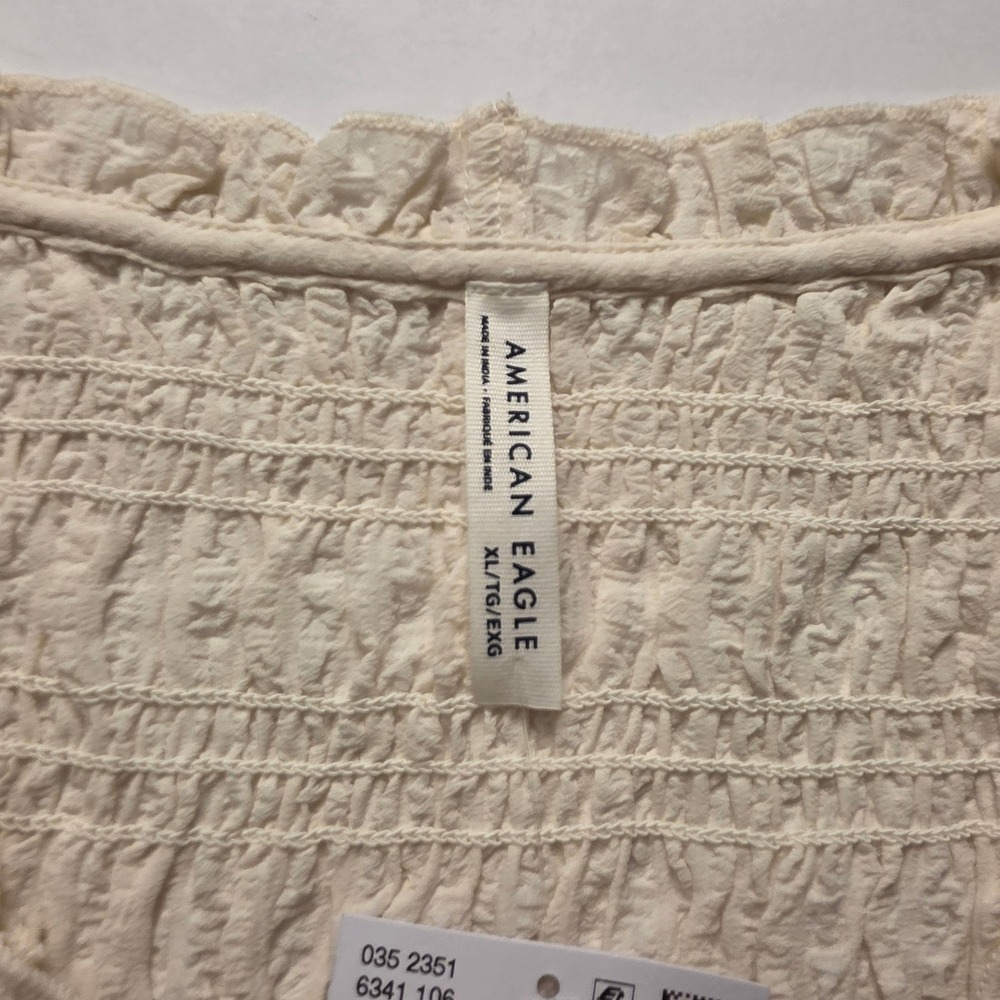 American Eagle Smocked Tie Front‎ Vest Cream Ruffle Trim Boho XL New With Tags - Picture 4 of 13